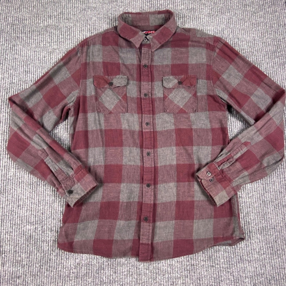 Tony Hawk Flannel Shirt Mens L Red Gray Buffalo Plaid Long Sleeve Skate Gorpcore